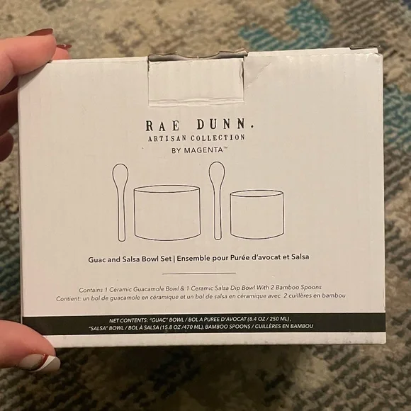 Rae Dunn Salsa and Guac Ceramic Serving Bowl Set with 2 Bamboo Spoons - Picture 13 of 13